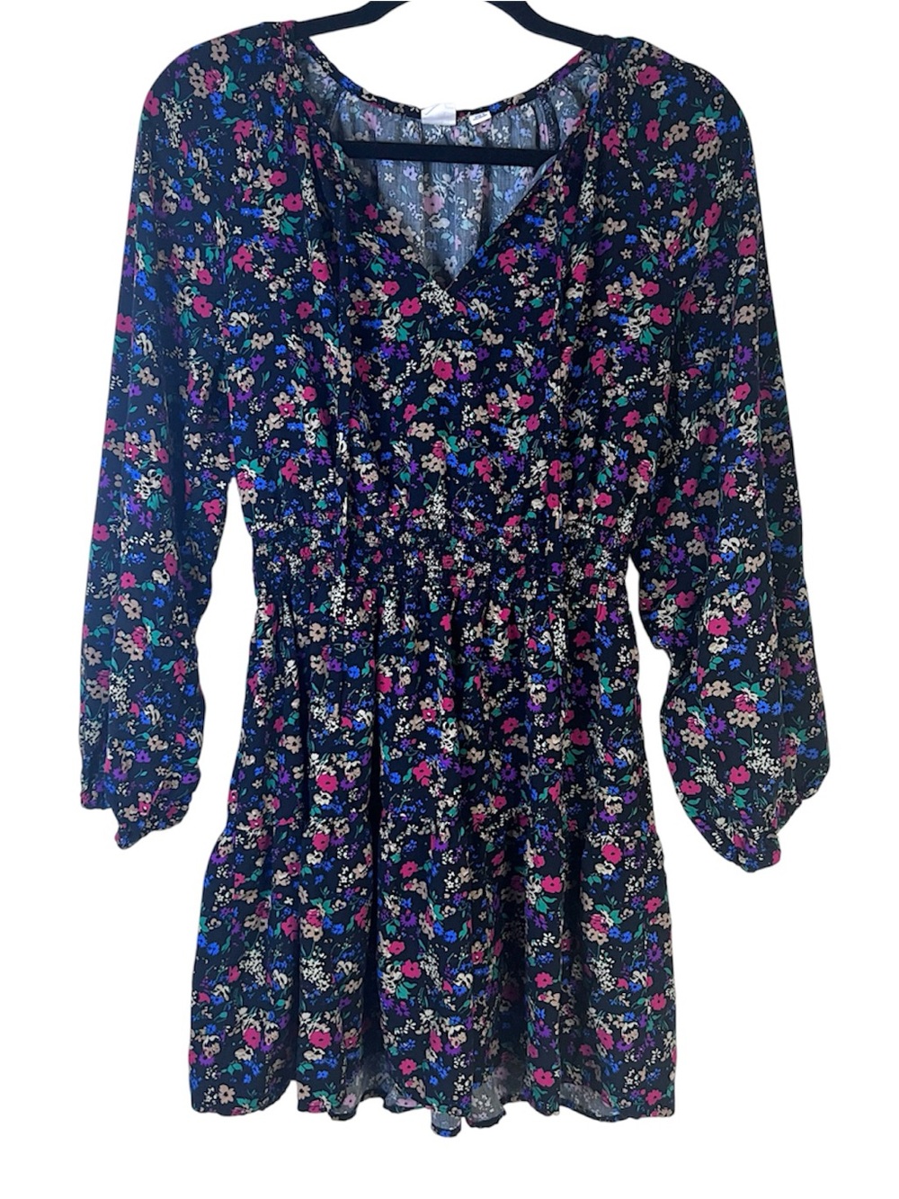 Gap Womens Floral Long Sleeve Wrap Mini Dress Medium Multicolor